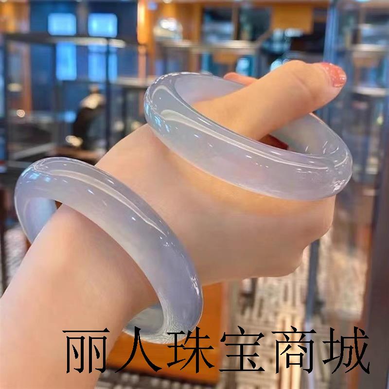 缅甸老坑翡翠色手镯清新白冰玉镯子珠宝冰种正圈贵妃白月光浅绿手