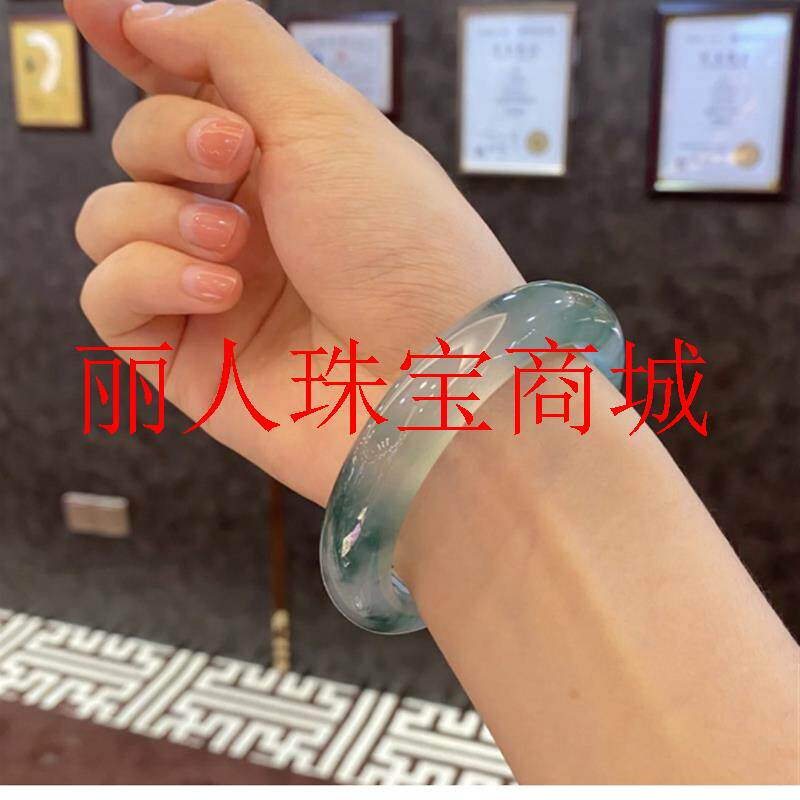 缅甸老坑翡翠色手镯冰种飘花玉石手镯高冰透独龙玉手镯高级感女款