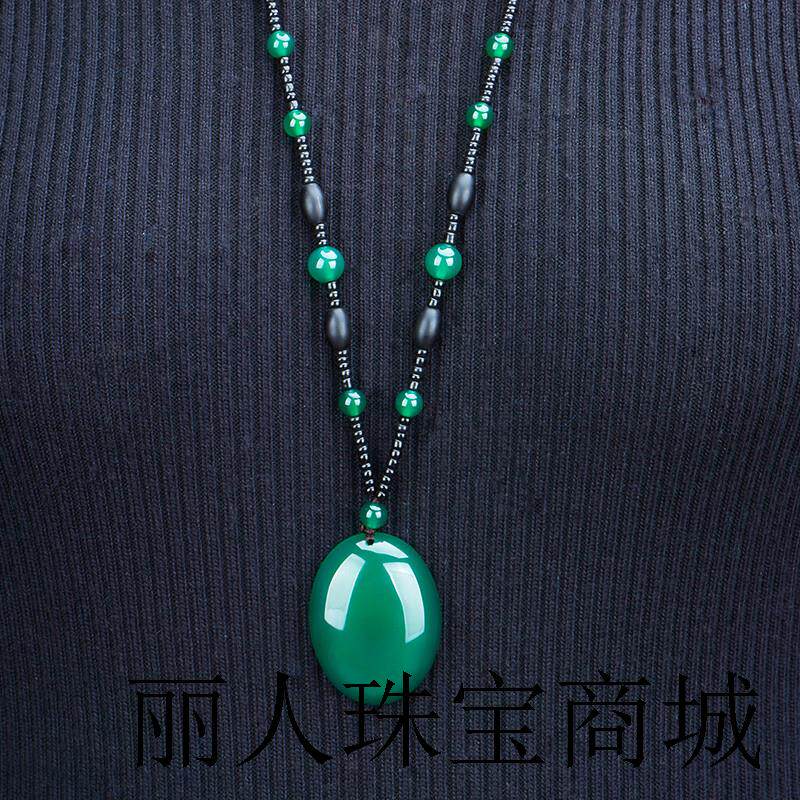 澳洲绿玉髓毛衣链子项链女长款秋冬时尚百搭吊坠气质玉挂链百搭款