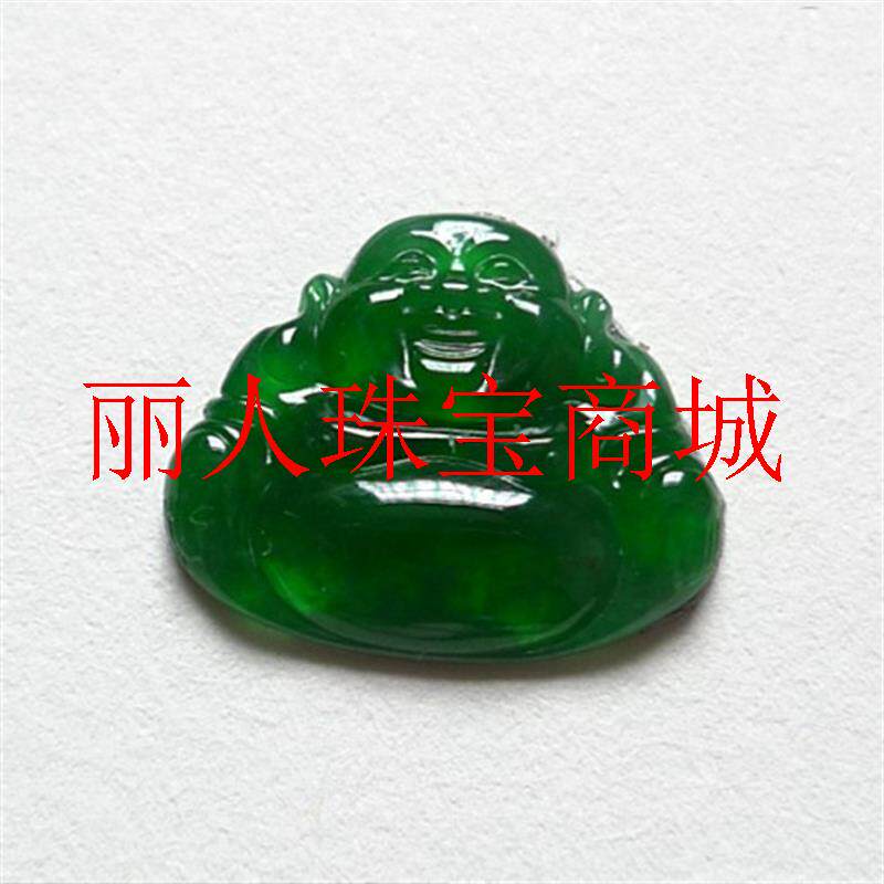 缅甸翡翠色佛公吊坠满绿女款帝王绿笑佛挂件阳绿飘绿花玉佛玉项链