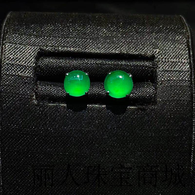 高端款经典百搭绿玉髓耳钉精选款层白金耳针帝王绿媲美翡翠色耳饰