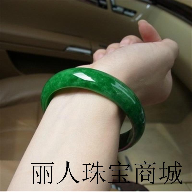 缅甸翡翠满绿玉手镯女款祖母绿干青玉镯子铁龙生玉镯玉石玉石百搭