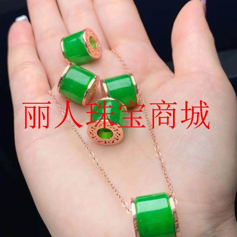 精选翡翠紫罗兰色金镶嵌路路通玉石锁骨链桶珠项链转运珠玉坠送礼