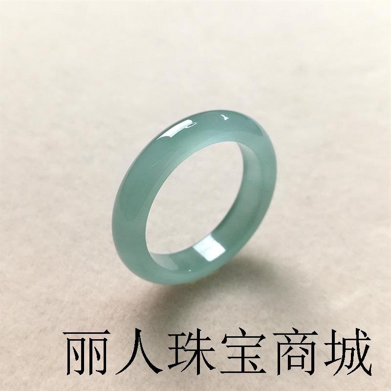高端冰种翡翠A货蓝水指环细款满绿玉戒指尾戒玉石情侣款对戒证书