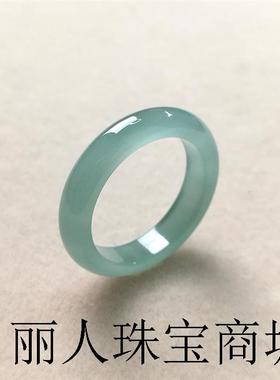 高端冰种翡翠A货蓝水指环细款满绿玉戒指尾戒玉石情侣款对戒证书