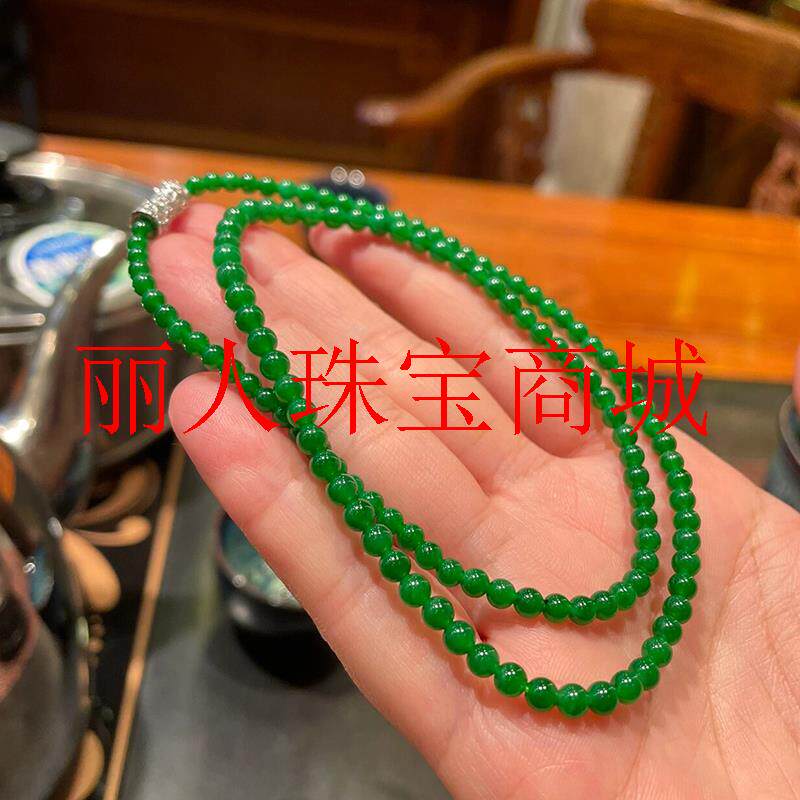 缅甸翡翠色帝王绿小米珠锁骨链新中式项链国风气质显白圆珠毛衣链