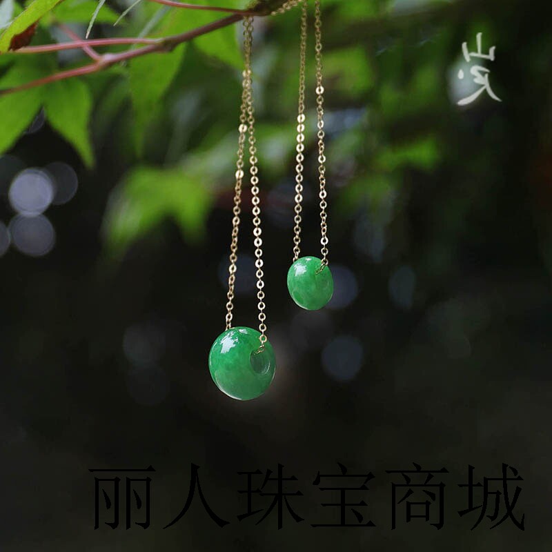 |福路通翡翠干青玉石项链路路通转运珠18K包金吊坠锁骨链女