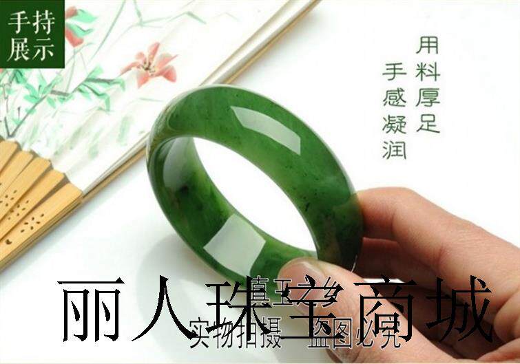 天然新疆和田玉手镯女款加宽加厚菠菜绿老坑碧玉镯子玉手饰品证书