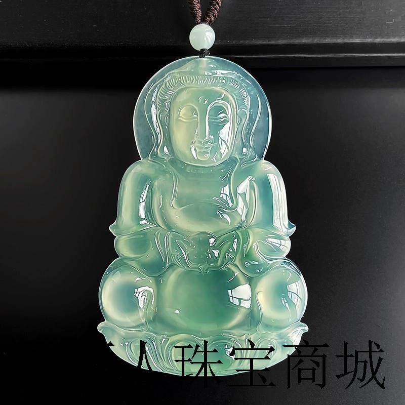 观音头吊坠冰种翡翠晴水佛公观音菩萨挂件满绿玉佛玉观音项链男女
