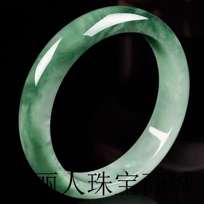 缅甸翡翠色手镯冰糯种玉镯子半山半水玉手镯女款阳绿油青镯子精品