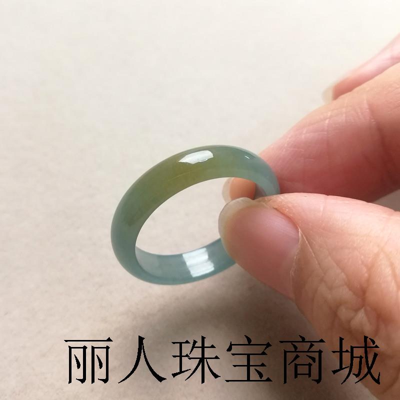 高端翡翠蓝水黄翡双彩玉指环糯冰
