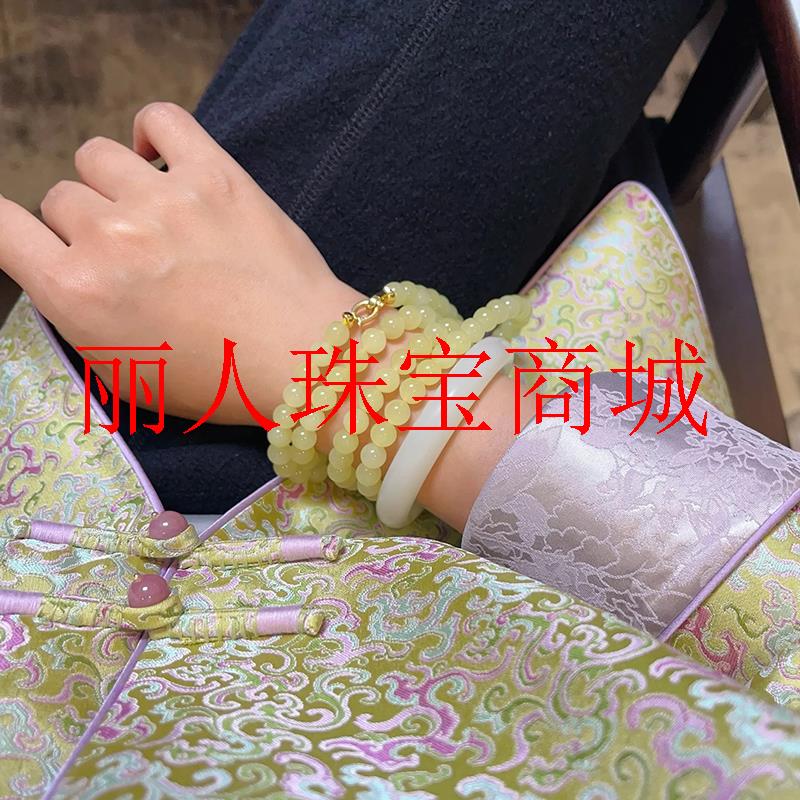 新疆若羌黄玉圆珠108颗佛珠多圈手链和田玉新中式百搭国风毛衣链