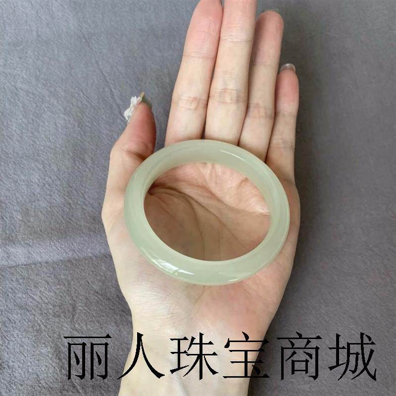 和田玉手镯晴水青白玉扁条新疆天然宽版玉镯子翡翠玉石少女款证书