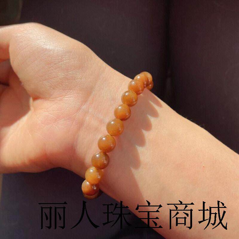新疆和田玉色且末糖料小手链糖玉巧克力色圆珠单圈手串女款珠串
