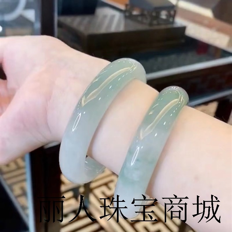 缅甸老坑翡翠手镯冰糯种飘花绿白冰白月光翡翠正圈贵妃晴水女正品