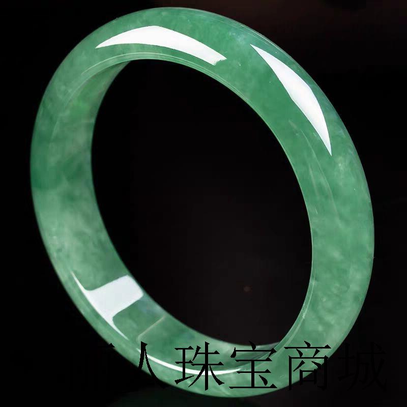 缅甸冰种浅绿飘绿翡翠色手镯圆条贵妃镯少女白淡绿玉镯子女款送礼