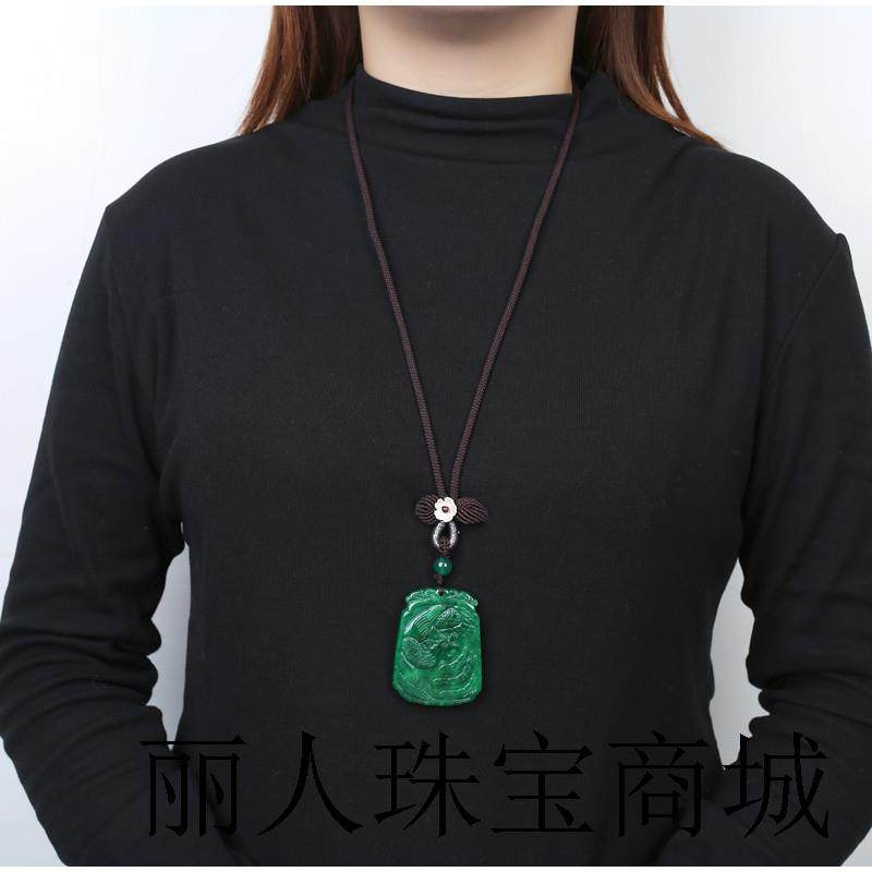 高端新款秋冬长版毛衣炼干青玉石复古龙凤牌吊坠简约气质项链挂件