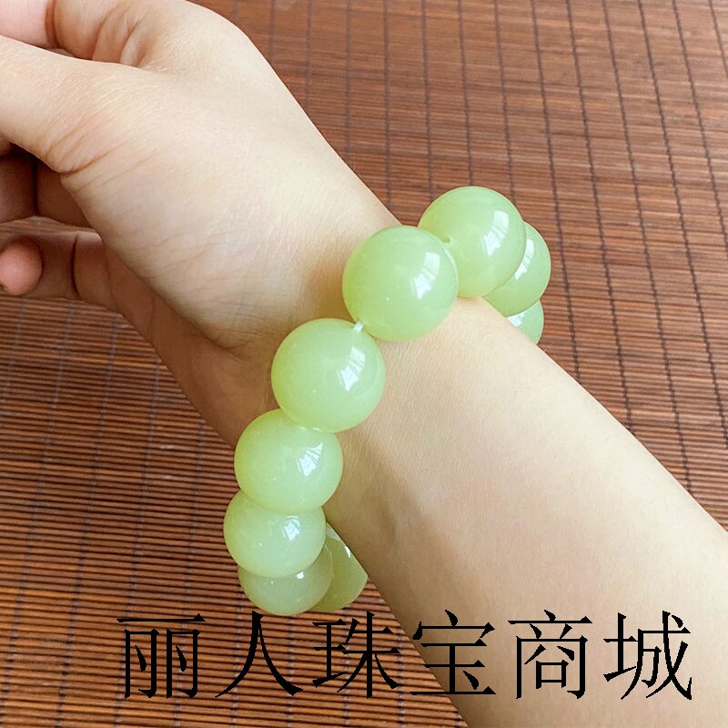 和田玉黄口圆珠手串男女款籽料玉石手链把件手串20mm黄玉佛珠手链
