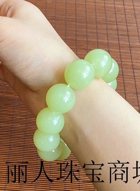 和田玉黄口圆珠手串男女款籽料玉石手链把件手串20mm黄玉佛珠手链