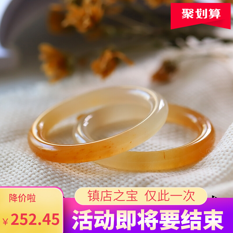 天然黄龙玉手镯且末糖色圆条和田玉镯子羊脂色籽料正品金丝玉手环