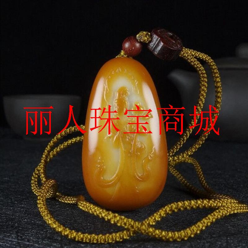 新疆和田玉观音吊坠羊脂玉带皮黄沁皮籽料平安菩萨挂件男女款玉坠