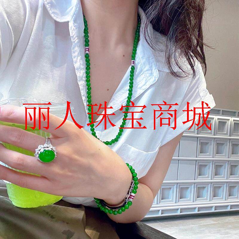 翡翠色小米珠项链张雨绮同款冰透正阳绿锁骨链国风新中式手串套装