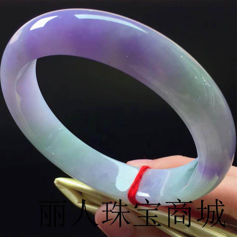 老坑翡翠手镯缅甸春彩多彩阳绿女款圆条吊坠冰糯种紫罗兰镯子百搭