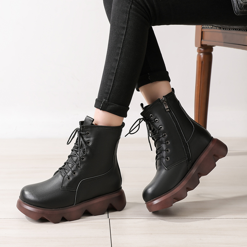 高跟厚底加厚保暖羊毛内里马丁靴2025冬季新款软底舒适休闲短靴女