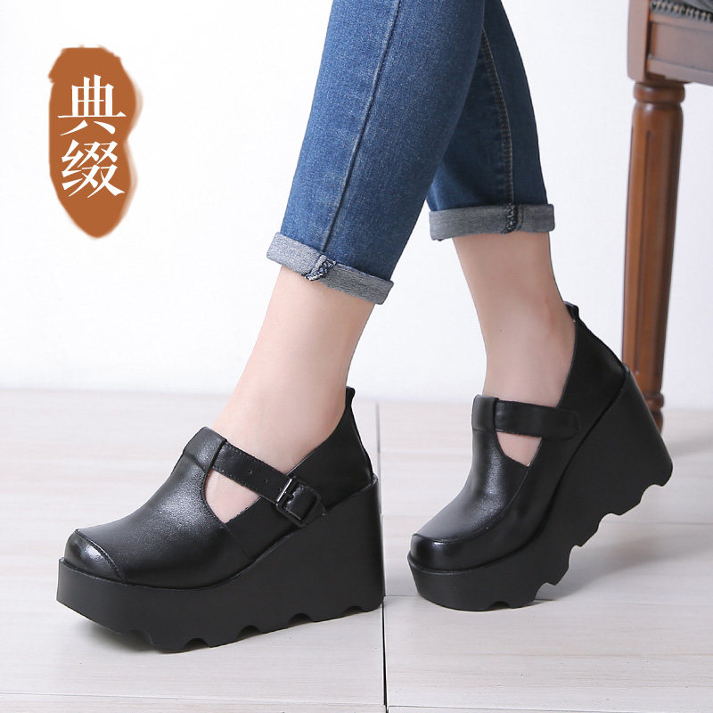 典缀真皮女鞋厚底2026春秋新款深口单鞋女防水台舒适休闲女式皮鞋