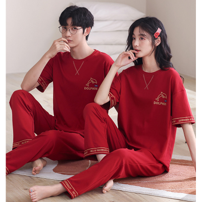 情侣纯棉大红睡衣纯棉