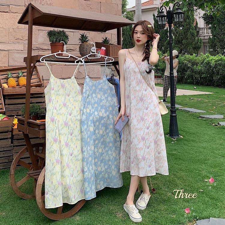 The real price is very fairy gentle Department dress, medium long and versatile floral suspender skirt