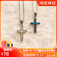 Potici S925 sterling silver cross Oupan necklace with fish beads Australian treasure retro court Opal Opal