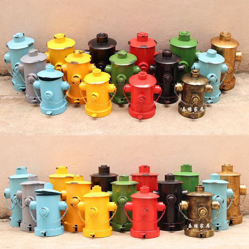 铁艺垃圾桶美式做旧风格脚踏式消防栓复古工业风垃圾筒摆件装饰品