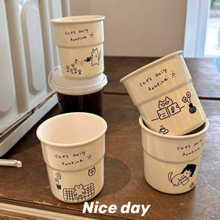 咖啡杯水杯子 ins手绘手握牛奶咖啡杯陶瓷马克杯早餐杯耐高温美式