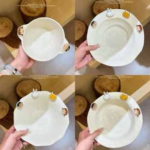 大林男孩餐具釉下彩浮雕餐盘家用米饭碗酸奶碗餐碗早餐碗盘汤面碗