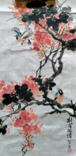 国画小写意花鸟画 凌霄山雀大家作品包邮