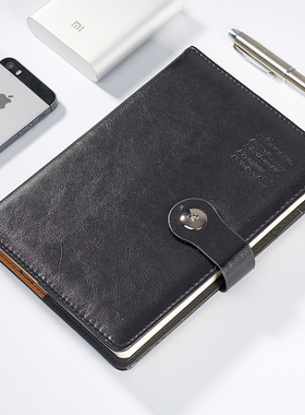 Bowen博文文具25176商务笔记本A5鸡眼扣厚本PU皮面记事本25K办公用品磁扣工作会议本子企业LOGO定制带笔插