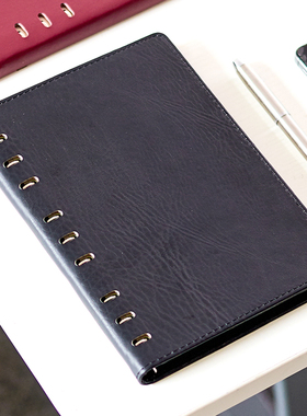 bowen博文916商务多功能活页本9孔B5镂空PU皮面记事本子公司工作办公文具用品内芯可替换可定制logo带卡槽