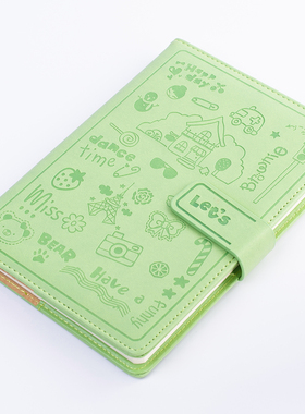 bowen博文991卡通图案印花本可爱少女心日记磁扣随身本工作笔记本PU皮面手帐本子炫彩糖果色A5记事本可定制