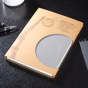 bowen博文25901复古笔记本牛皮纸盒装25K铁塔图案记事本PU皮面A5本子工作会议记录本办公文具可企业LOGO定制