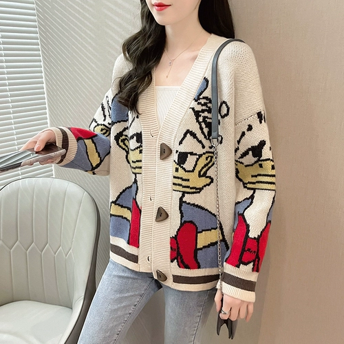 Весенний осенний мультяшный кардиган, дизайнерский лонгслив, свитер, куртка, V-образный вырез