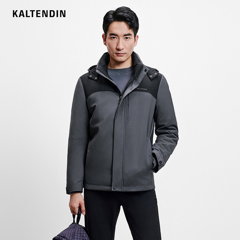 【鹅绒】卡尔丹顿尼克服男可脱卸兔毛内胆冬季保暖加厚羽绒服