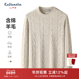 【含绵羊毛】卡尔丹顿Life秋冬新品休闲时尚圆领麻花针织衫毛衣男