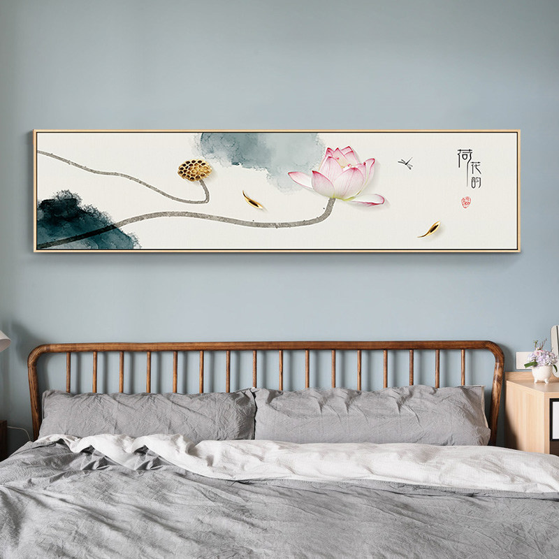 新中式卧室床头钻石画满钻横幅客厅写意荷花禅意房间点钻十字绣5d