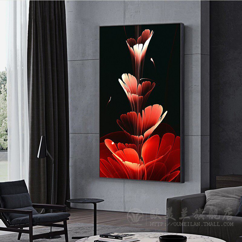 新款玄关竖版钻石画客厅走廊满钻5D红花卉现代简约砖石绣贴点钻