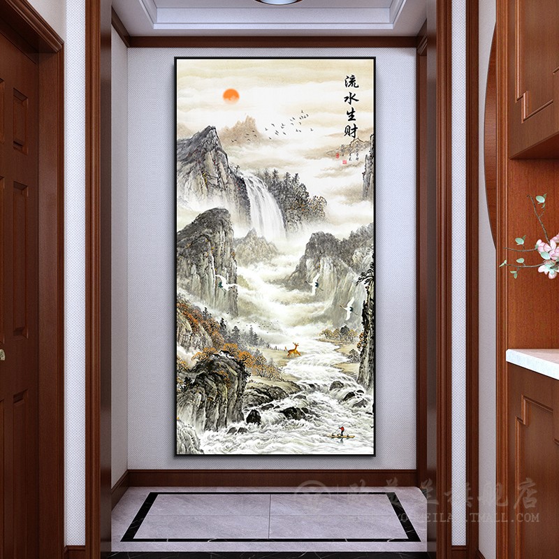 日出东方钻石画新中式旭日东升山水画客厅玄关大气砖石绣制作挂画