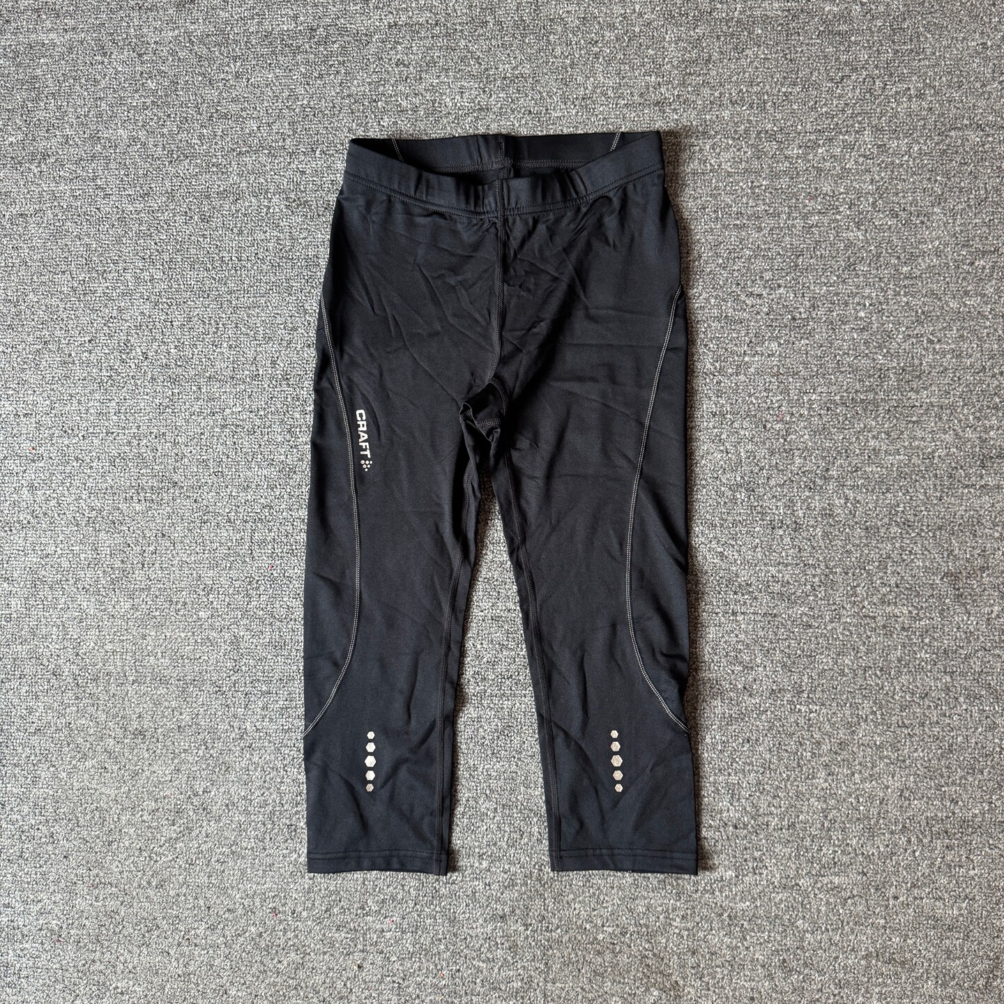 瑞典健身春秋运动系带跑步训练黑色紧身口袋女款速干吸汗裤七分裤