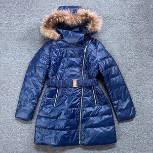 2025老款冬季长袖羽绒服女款收腰中长款纯色显瘦连帽修身保暖棉衣