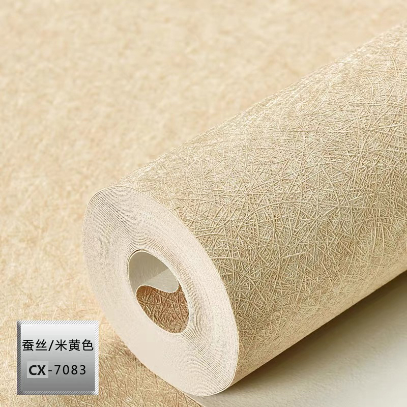 加厚蚕丝自粘墙纸无纺布客厅卧室酒店壁纸防水防潮墙贴素色贴纸