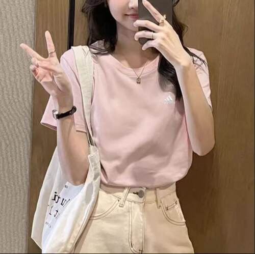 阿迪达斯短袖女夏季新款宽松宽松纯色棉上衣运动简约T恤IT4338